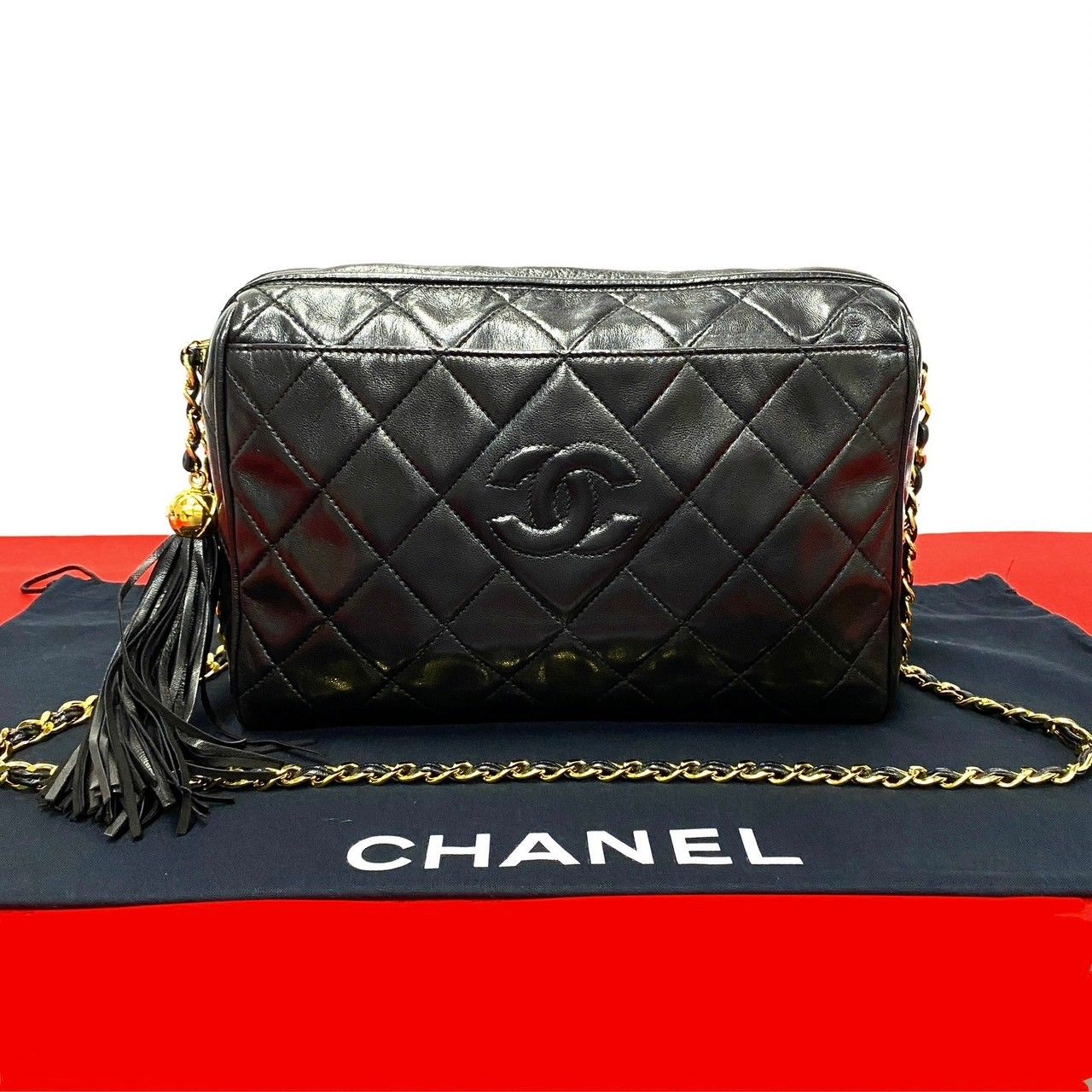 極 美品 シール有 3番台 CHANEL シャネル マトラッセ ココマーク ラムスキン レザー タッセル チェーン ショルダーバッグ ブラック  33102 - メルカリ