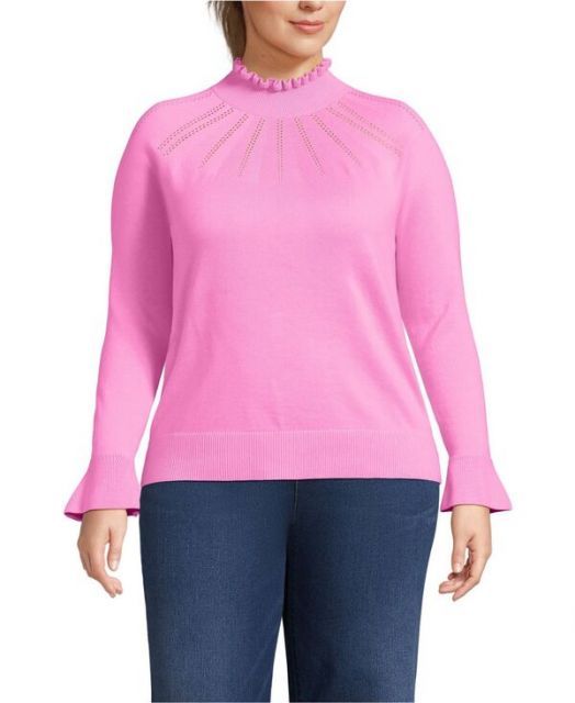 送料無料 ランズエンド レディース ニット セーター アウター Women s Plus Size Cotton Pointelle Turtleneck Sweater Aster pink