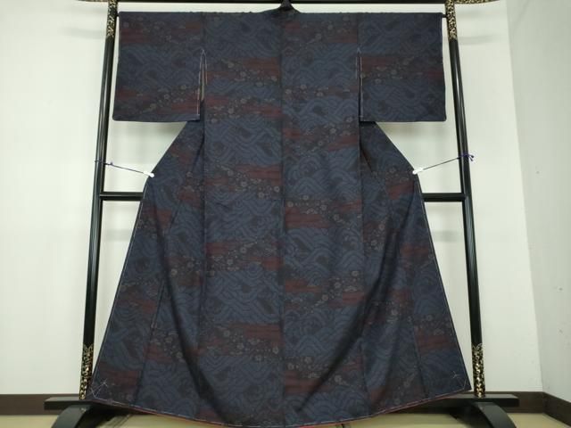 平和屋着物 結城紬 80亀甲 霞流水花文 正絹 DAAX4482ps