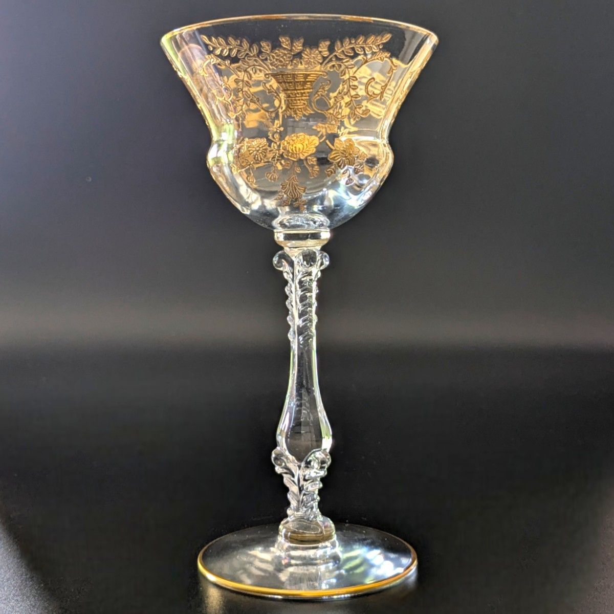 ケンブリッジ Portia 3126 シャンパングラス ８客セット 金彩アールヌーボー装飾 アンティーク