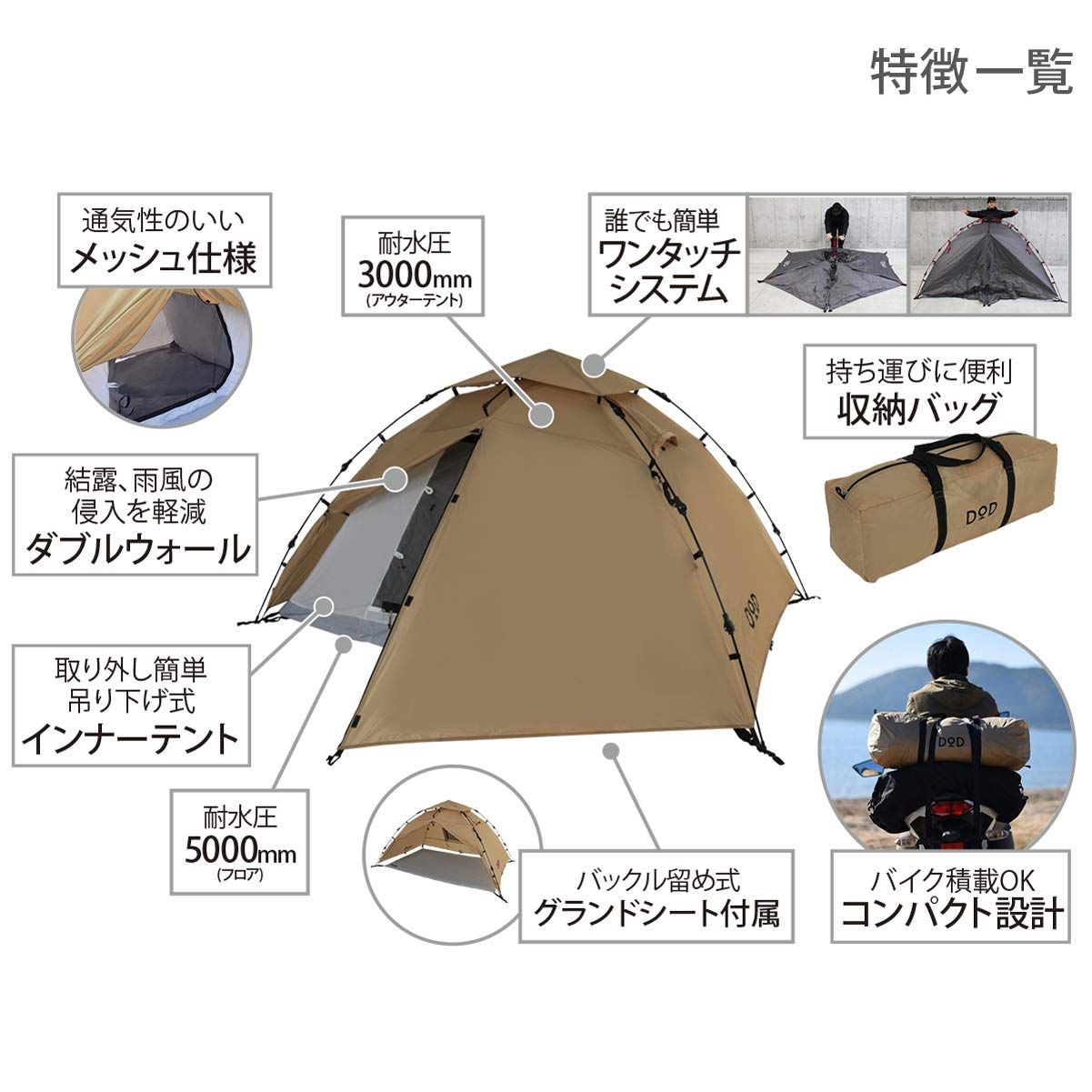 DoD】ライダーズワンタッチテント1〜2人用 DOD(ディーオーディー