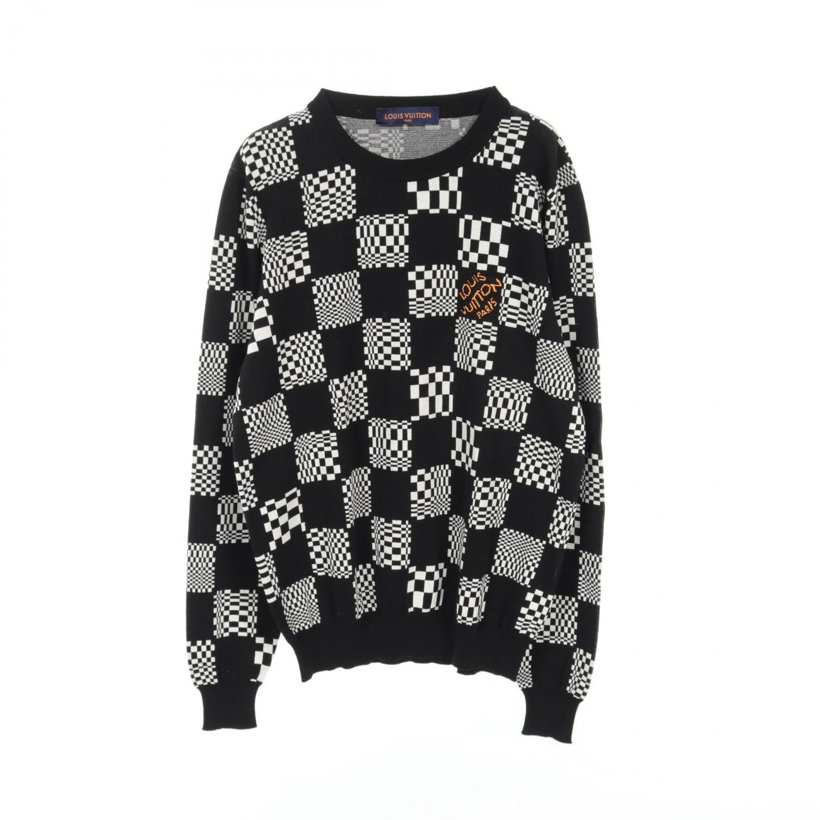 ルイ・ヴィトン LOUIS VUITTON ニット ディストーテッドダミエ RM211 AJ9 HKN74W コットン ニット ディストーテッドダミエクルーネックニットセーター メンズ Used A