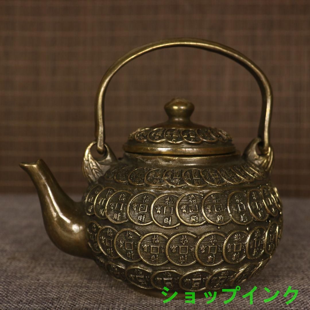 百福茶壺 銅製 中国茶器 飲茶食器 装飾品 工芸品 美術品 置物 Amazon.com: Usoway 纯黄铜茶壶办公室寿星福禄满堂手把壶精雕