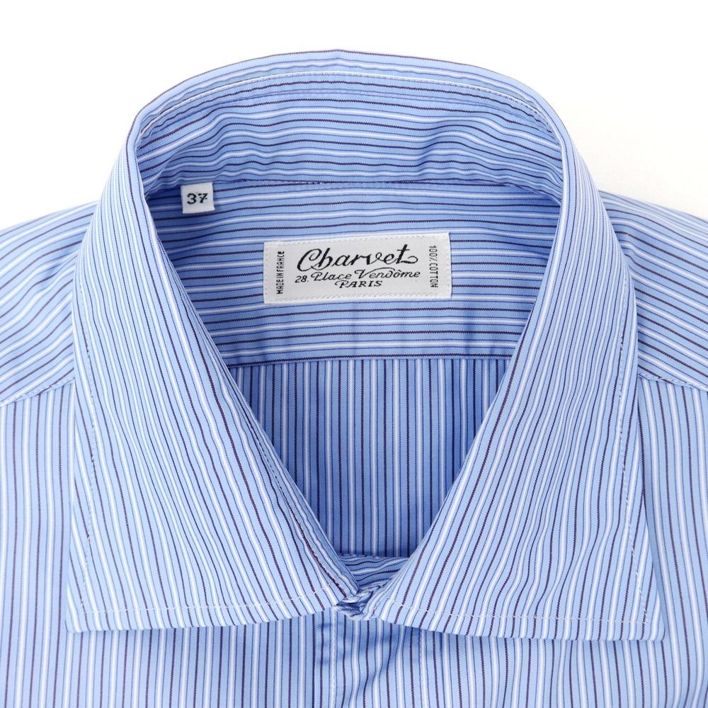 送料無料 ギフト CHARVET 中古】シャルベ コットン ドレスシャツ ストライプ トップス