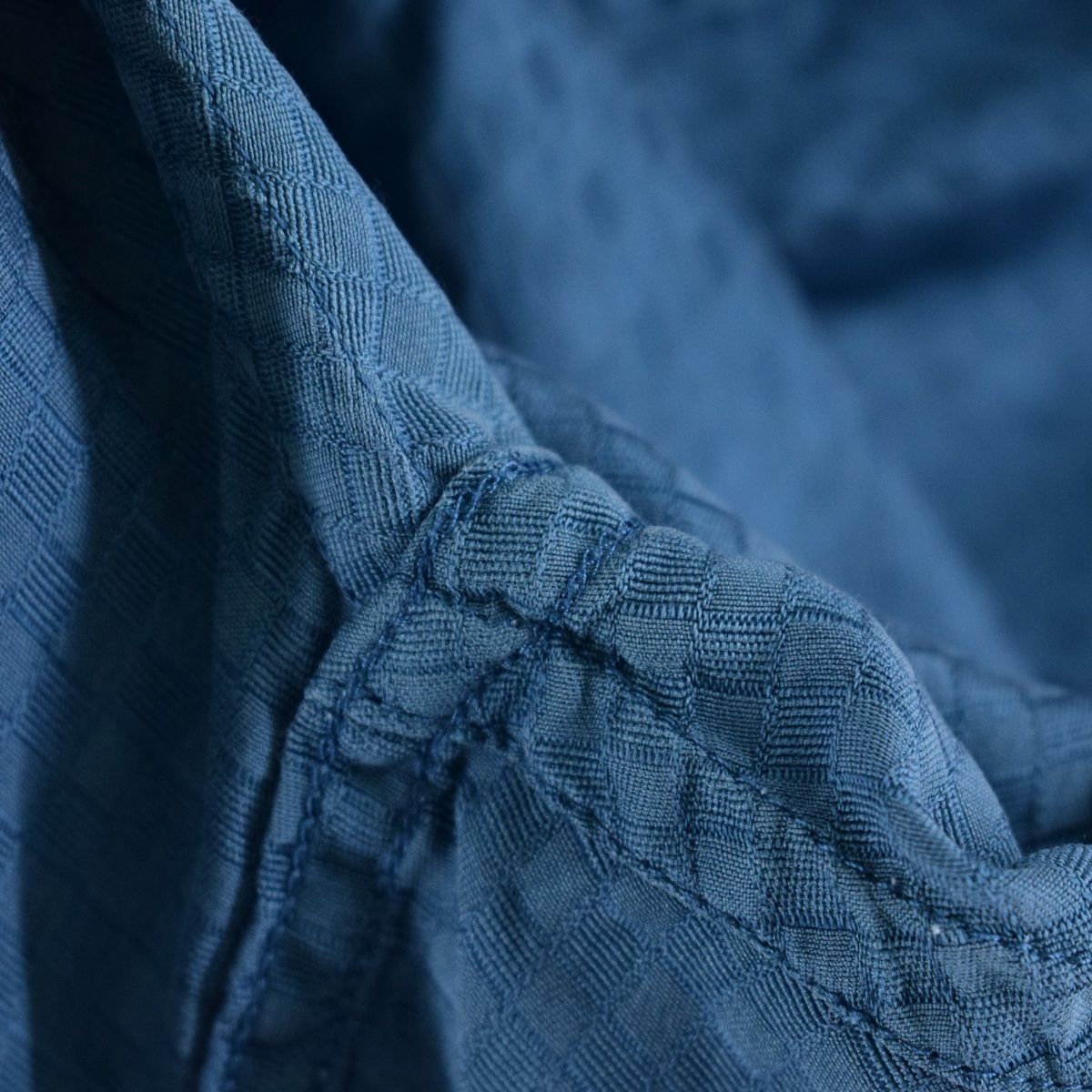 ブルー系青色柄ペリー・エリス PERRY ELLIS チェック柄 半袖 オープンカラー シルクシャツ メンズL /eaa343930