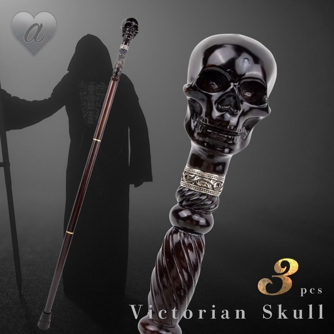 杖 ブラックスカルヘッド Victorian Skull ヴィクトリアンスカル 黒のステッキ スカルステッキ 髑髏 ドクロ 骸骨 Skull スケルトン スチームパンク つえ ステッキ おしゃれ ゴシック パンク ファンタジー 中世 紳士 ジェントルマン