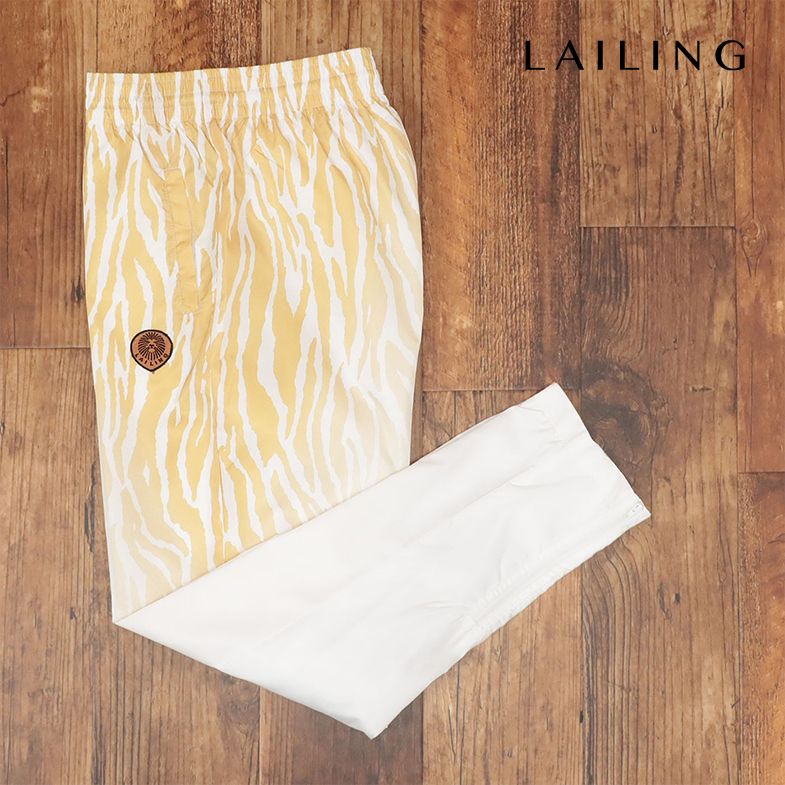 秋冬/LAILING/Sサイズ/アニマル プリント イージーパンツ 裏起毛 ゴルフ  メンズ ライリング 新品/白×マスタード/ir122/