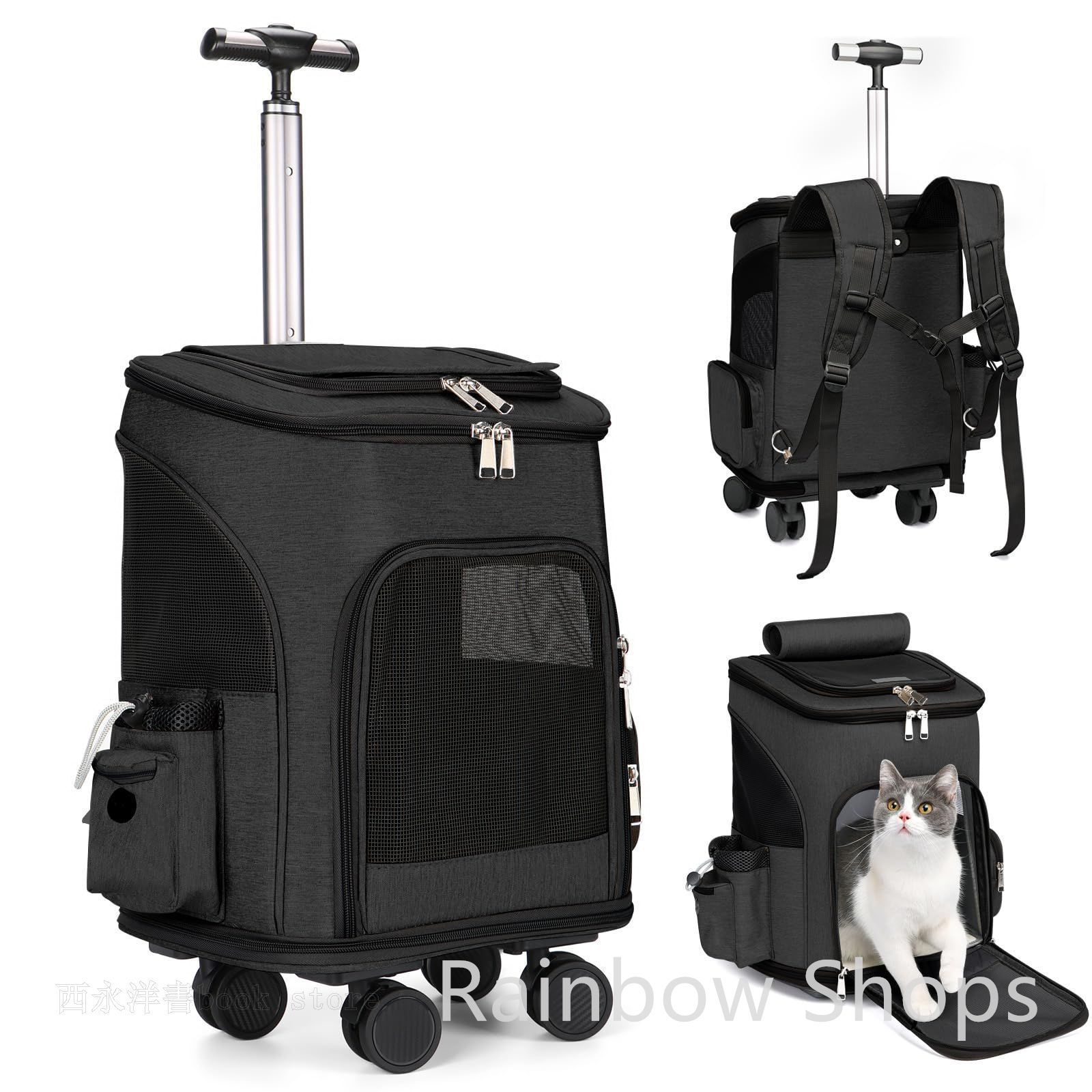 ペットリュック 車載用ペットバッグ 便利 脱着式車輪 猫バッグ 犬バッグ キャスター付き 折りたたみ 猫 小型犬 散歩 犬猫用ペットキャリーバッグ 旅行 防災 ダークグレー
