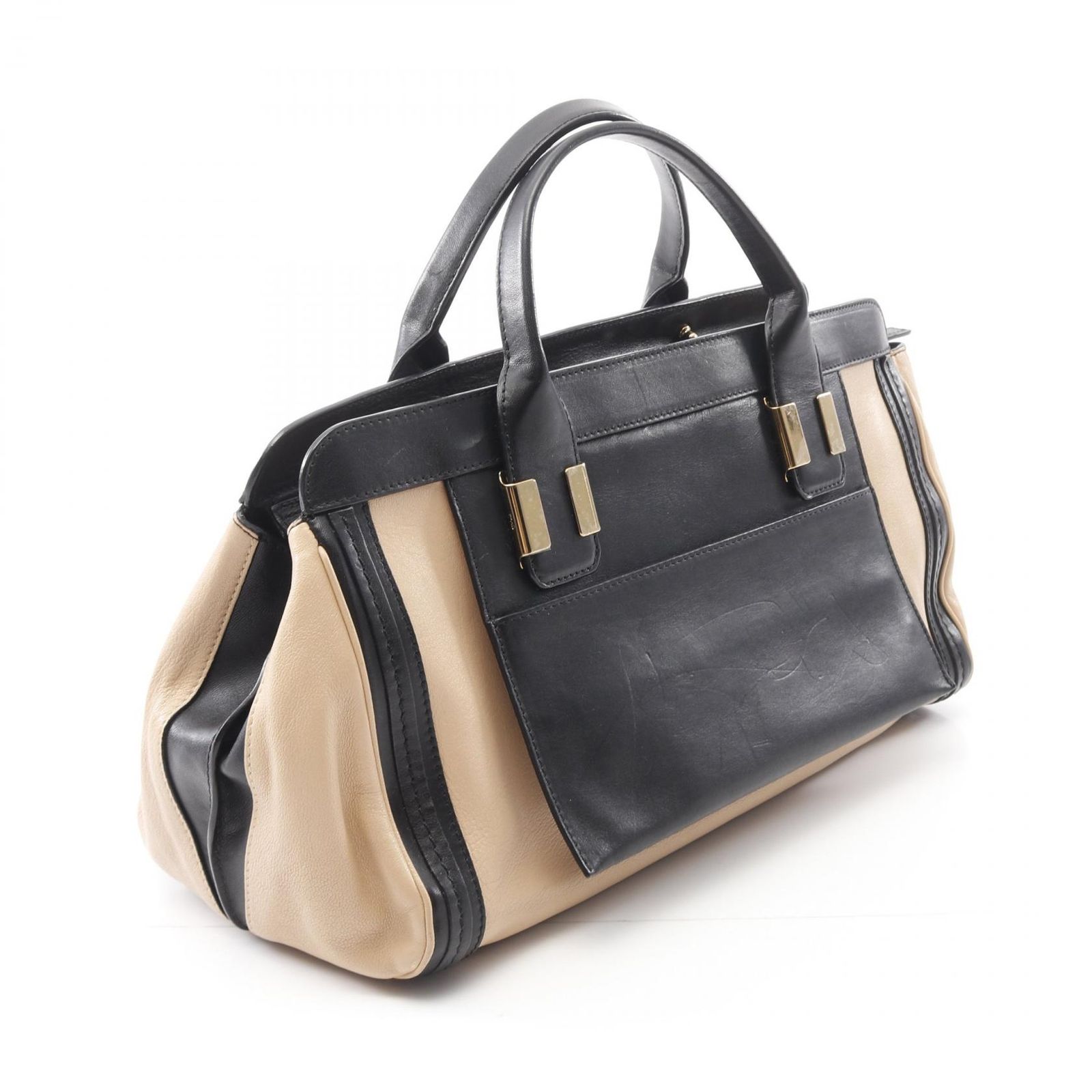 クロエ Chloe ハンドバッグ アリス レザー 黒×ベージュ バッグ Chloe Alice large bag アリス ⁄ クロエ カーフ 牛革 バイカラー 2WAY