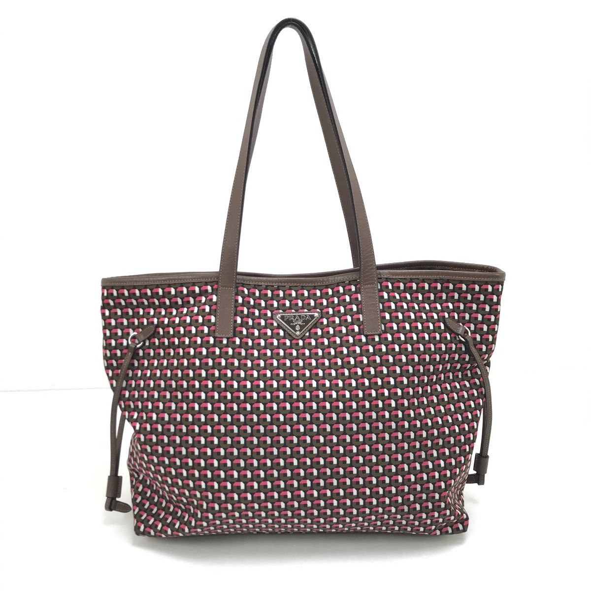 $$ PRADA プラダ トートバッグ ショルダーストラップ 使用感有 ナイロン B4001T レッド×ブラウン
