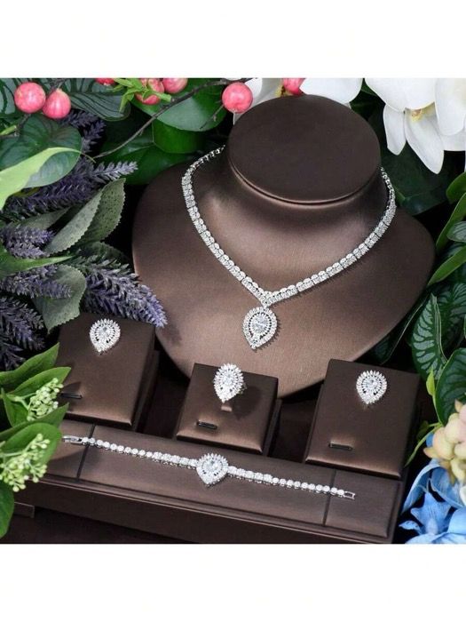 ジュエリー レディース セット 1セット エレガントな非対称キュービックジルコニア ウォータードロップ装飾ジュエリーセット デートに着用するのに適しています