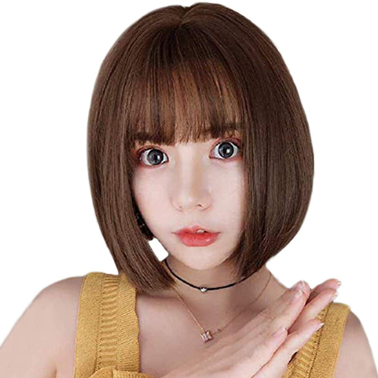 数量限定 ウィッグ ボブ ショート レディース 女性用 女装 ストレート ぱっつん前髪 軽い 耐熱 風追い少女 自然 日常 人気 おしゃれ 可愛い 小顔 最旬 wig (亜麻)