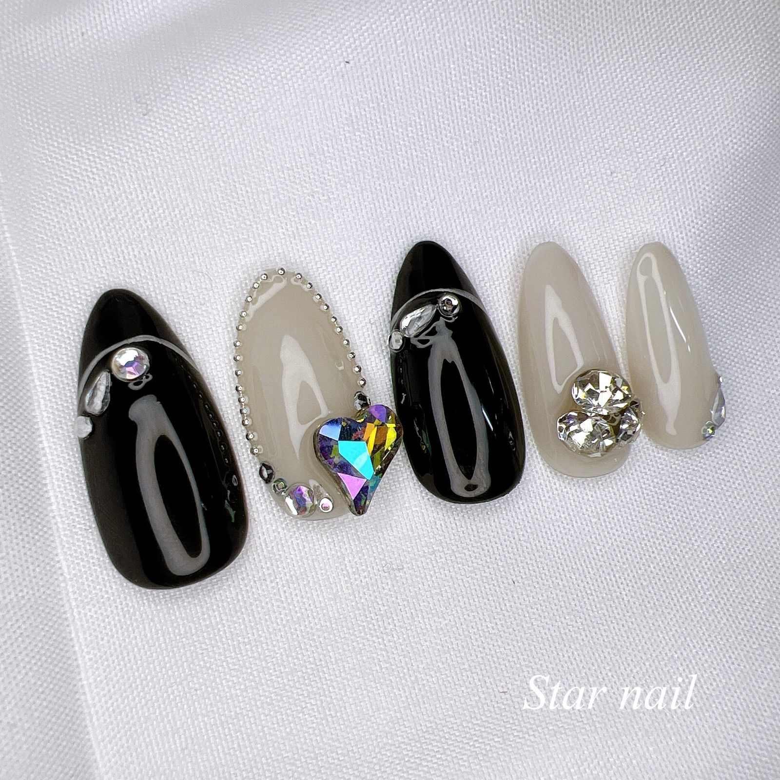 オーダーネイルチップ♡黒フレンチガーリー量産型推し地雷ブラック韓国