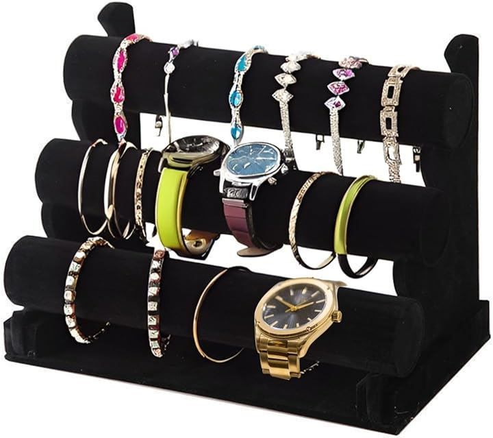 CIWS Display Stand, Watch Accessory, Bracelet, Jewelry, Watch Storage, Display (3 Tiers, Black)