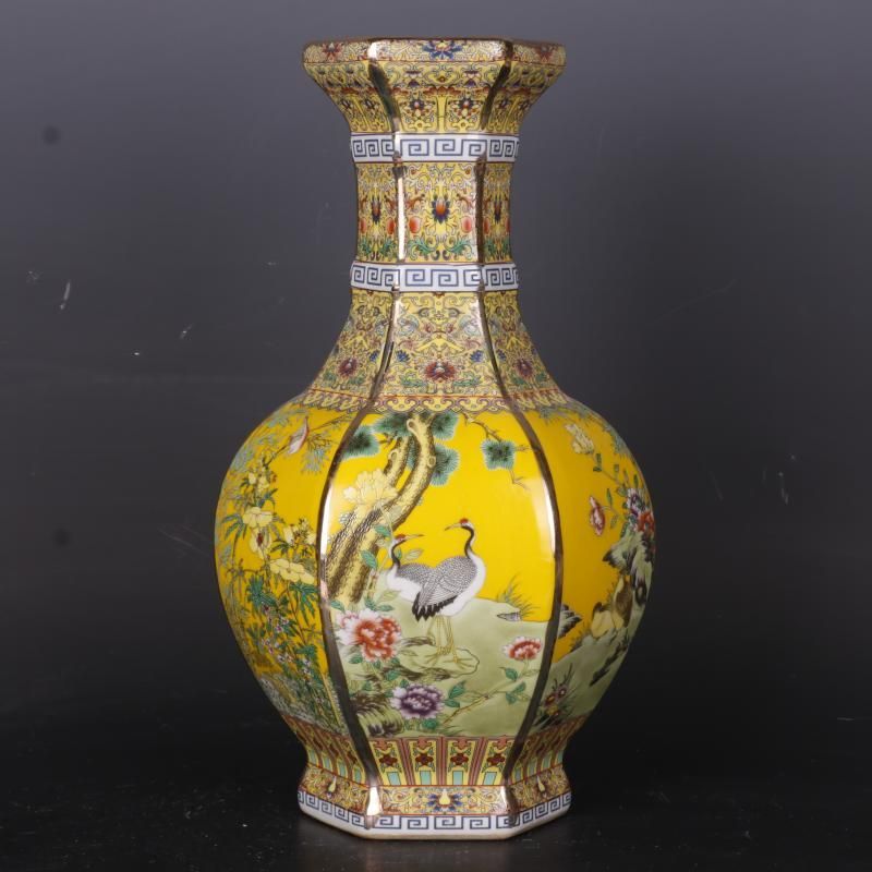 清乾隆蒔金琺瑯彩花鳥六方瓶 景徳鎮 陶磁器 装飾品 現代工芸品美術品 置物 清乾隆蒔金琺瑯彩花鳥六方瓶 景徳鎮 陶磁器 装飾品 現代