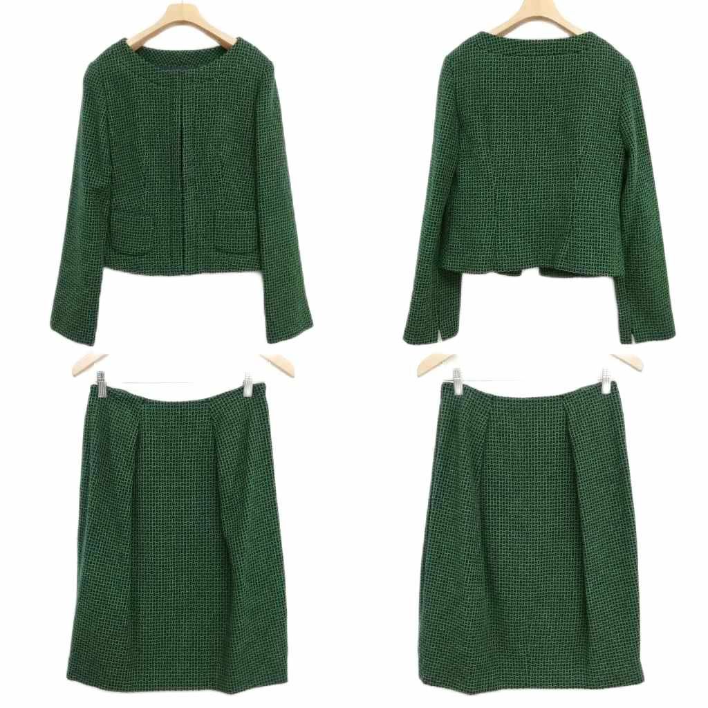 シビラ SYBILLA ツイード スーツ セットアップ フ スカート ジャケット L グリーン ネイビー