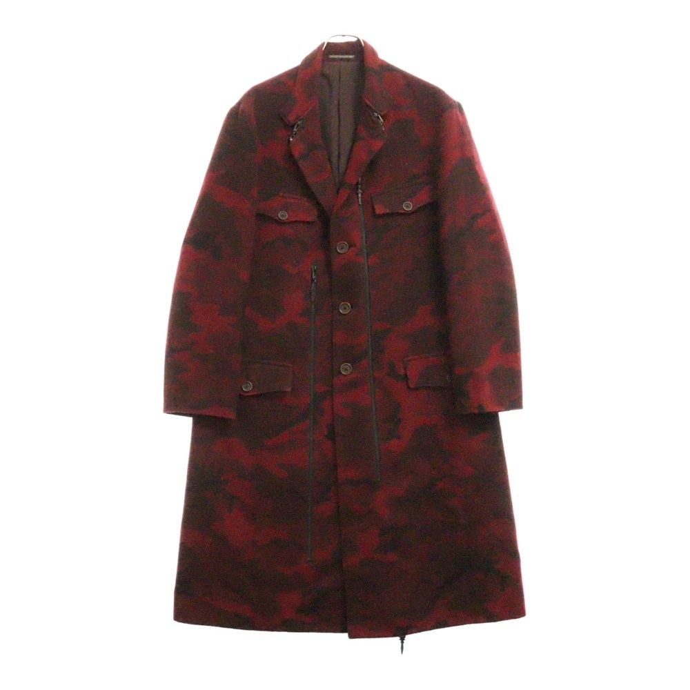 Yohji Yamamoto POUR HOMME ヨウジヤマモト プールオム 14AW 迷彩 ジップアップミリタリー ウール ロング コート ジャケット レッド HF-J09-106