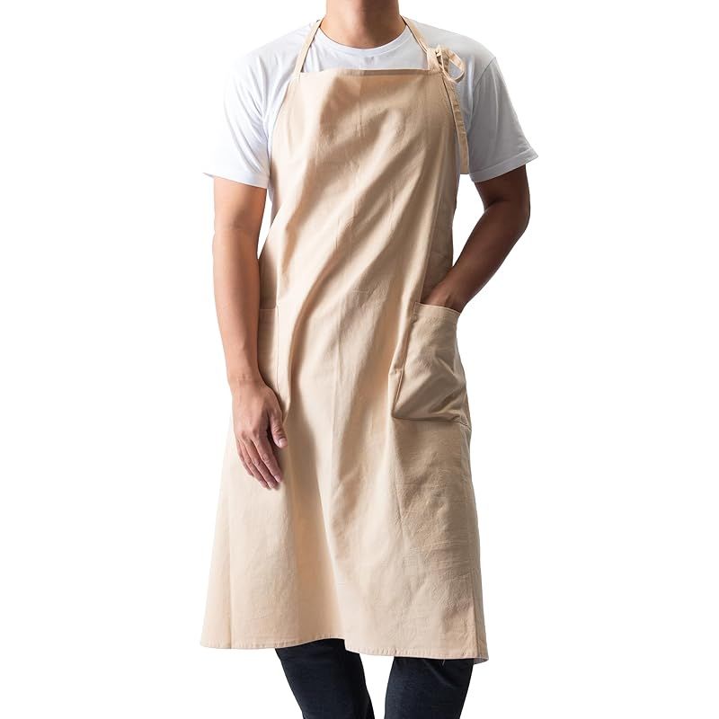 [Chapdaddy] エプロン メンズ専用 撥水加工 カフェ風 リネン配合生地 長尺 すらっとエプロン(クリーム) 0