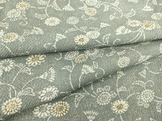 平和屋着物▽上質な小紋 単衣 菊唐草文 鬼しぼ縮緬 正絹