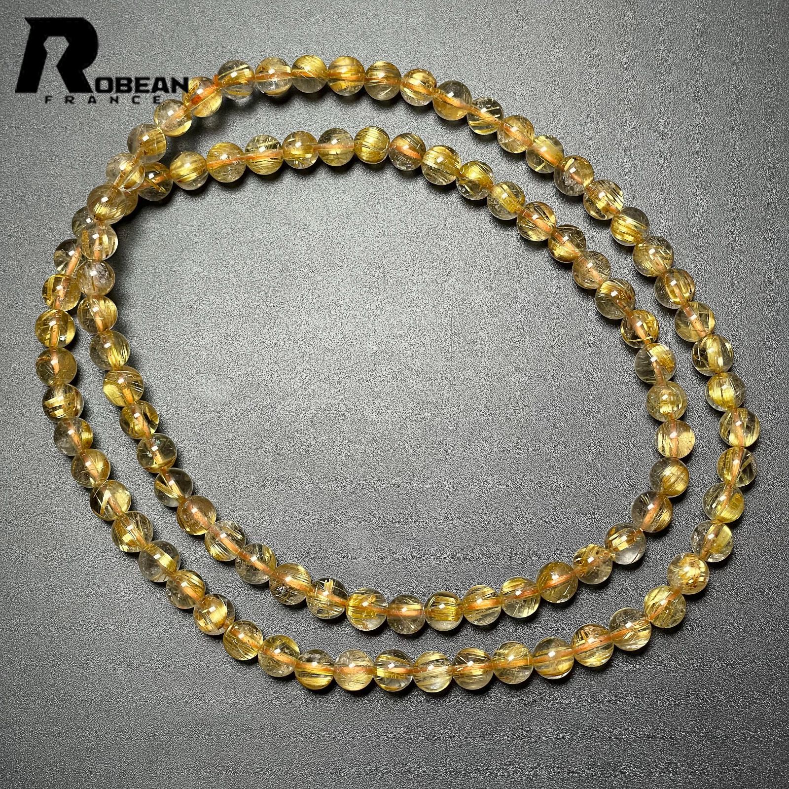 在庫切れ 夢色 EU製 定価10万円ROBEAN・タイチンルチル黄金針水晶 ゴールド 金運 開運 3本巻きブレスレット パワーストーン ギフト プレゼント 5.6-6.1mm M1120507