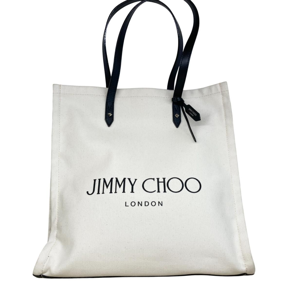 中古】 JIMMY CHOO （ジミーチュー） ﾛｺﾞ ｷｬﾝﾊﾞｽ ﾄｰﾄﾊﾞｯｸﾞ