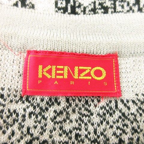 ケンゾー KENZO ニット ニットソー セーター ラウンドネック 半袖 ジャガード インターシャ 総柄 コットン M グレー 黒 ブラック /AH16 ケンゾー KENZO ニット ニットソー セーター ラウンドネック