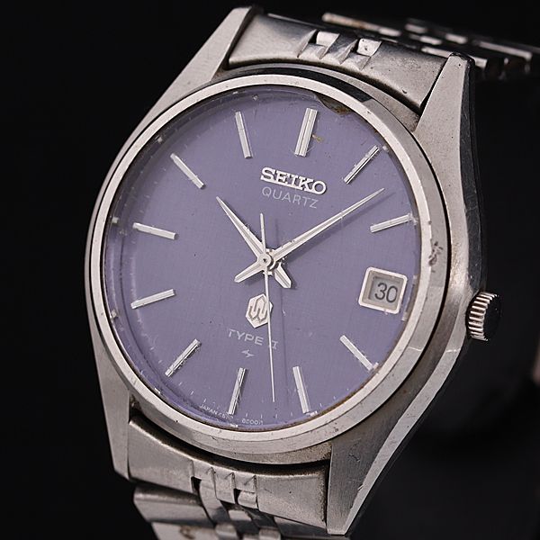 稼働 セイコー タイプツー 4622-8000 QZ 青文字盤 デイト ラウンド