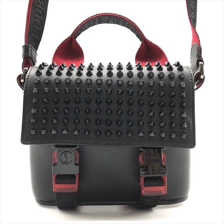 超 Christian Louboutin ルブタン 2WAY ミニ ルビクリック スタッズ メッセンジャー ショルダー バッグ ブラック ブランド 鞄 a10524
