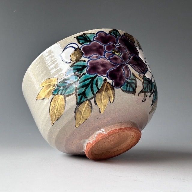 茶道具 色絵 乾山写 牡丹絵 茶碗 岡田暁山 共箱 京焼 茶会 稽古 薄茶