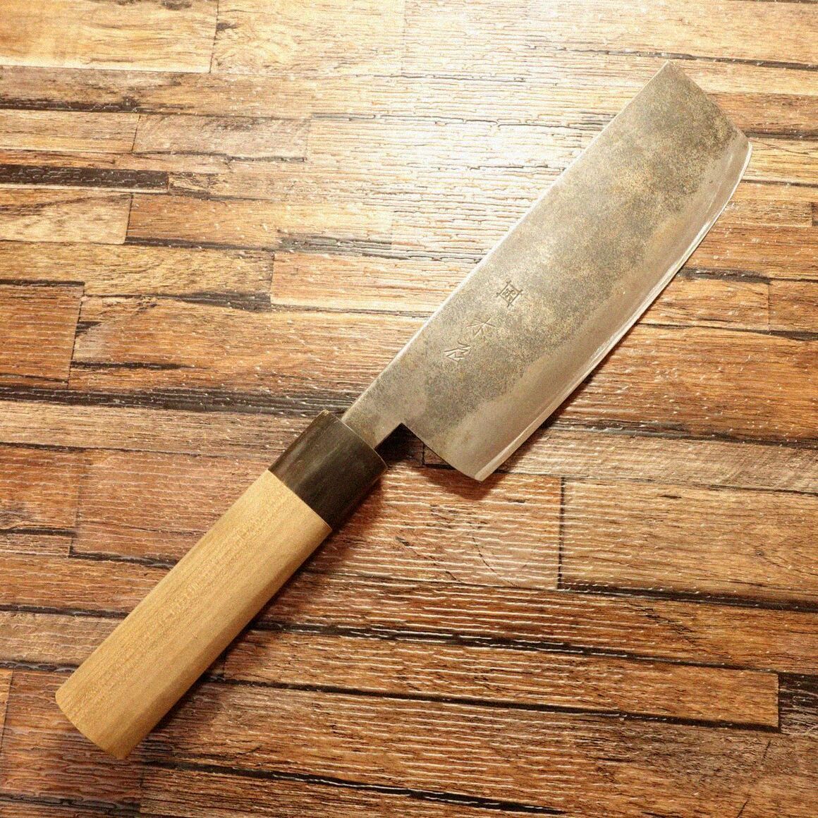 イヅツキ木屋 菜切包丁 研ぎ済 水牛柄 安来鋼青紙 黒打ち 菜切り 状態良好 160mm