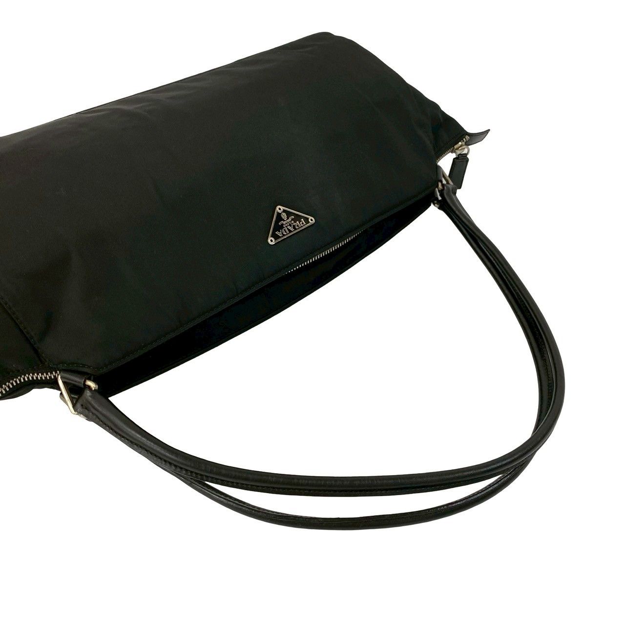 極 美品 袋付 PRADA プラダ 三角ロゴ 金具 ナイロン レザー 本革