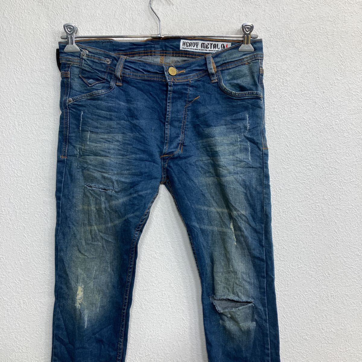 ROC BRAND デニムパンツ W33 ボタンフライ スキニー インディゴ
