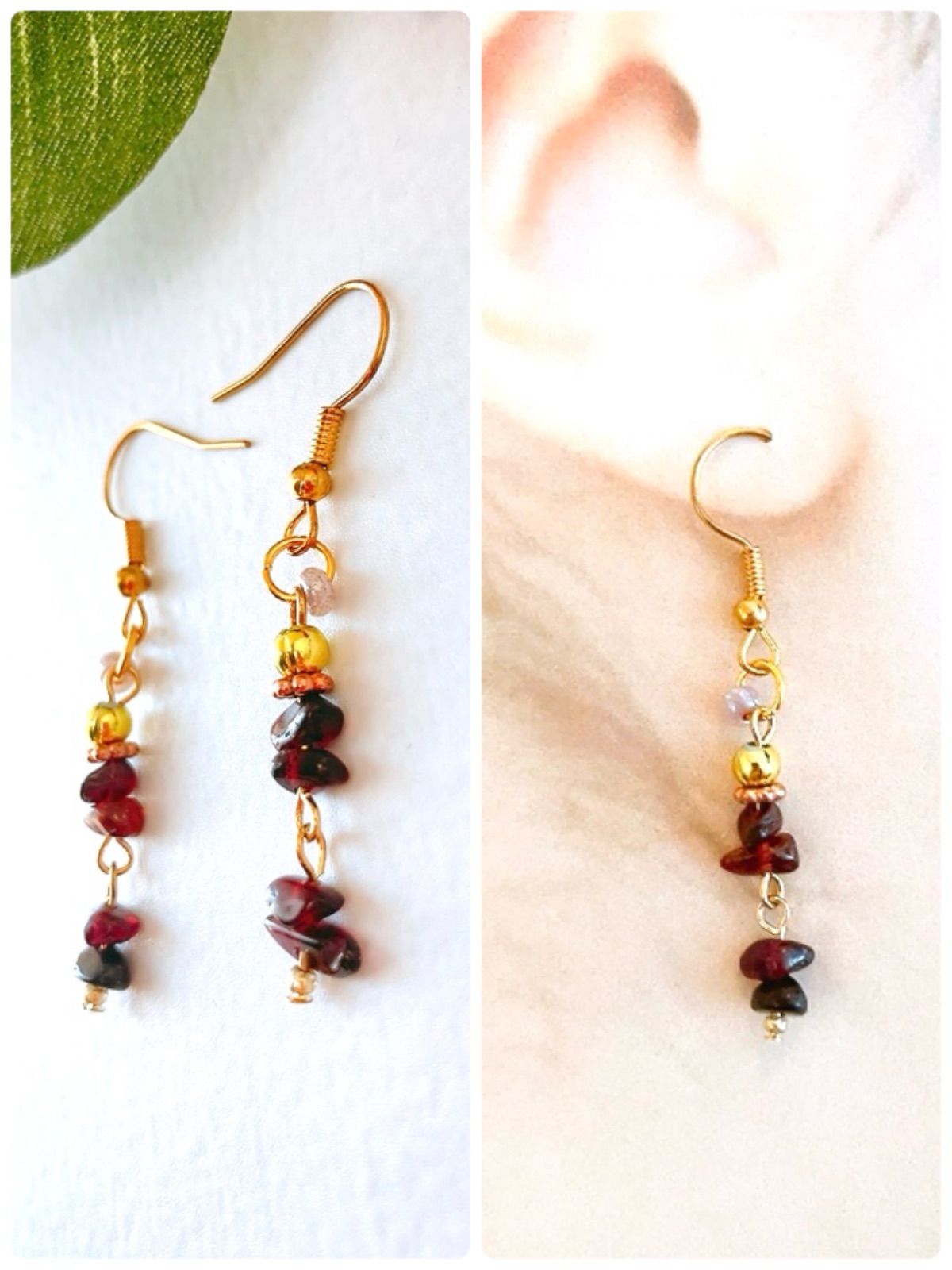 【#1684】レッド　カラフル　さざれ石　ハンドメイド　ピアス　イヤリング 1684】レッド カラフル さざれ石 ハンドメイド ピアス