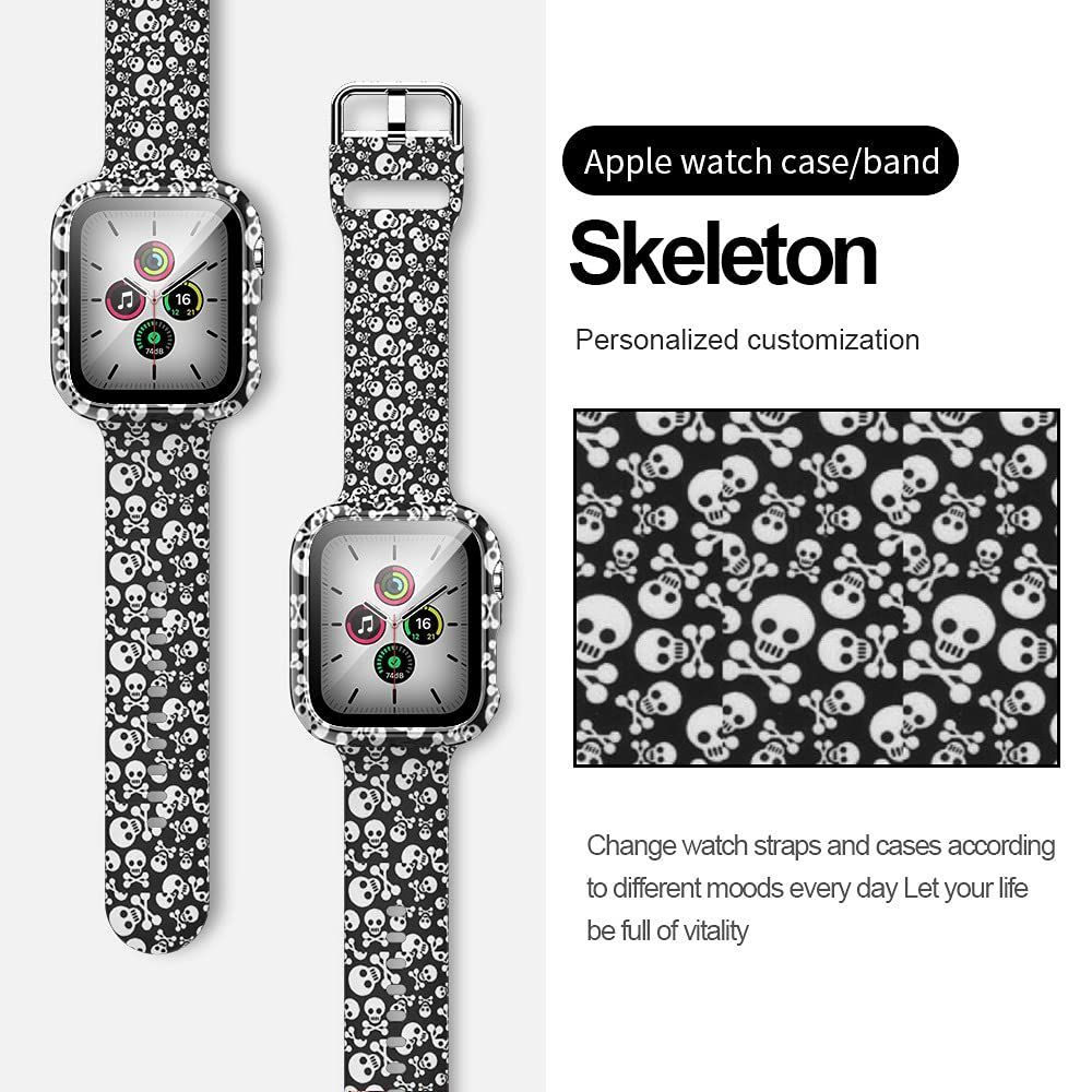 アップルウォッチバンド 腕時計ベルト Apple Watch シリコン バンド 40mm アップルウォッチケース ガラスフィルム付き アップルウォッチカバー 一体型保護フィルム付き プリント柄 花柄 交換バンド 柔らかスポーツ 交換ベルト メンズ