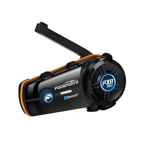 FODSPORTS バイク インカム FX8 PRO 音楽ながら通話 10人同時通話 デュアルチップ 音質進化 他インカムと接続 通信自動復帰 FM付き 音楽共有 3段階音質調整 20H以上連続使用 ワンタッチ全てペアリング 三重ノイズ軽減 IP65防水防