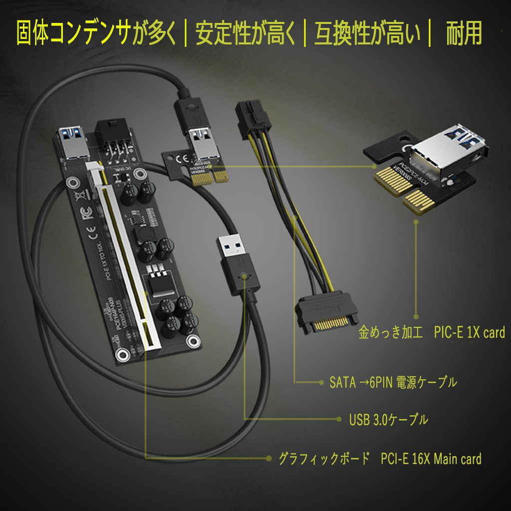 新品10点PCI-E16xライザーカード強化版8個高品質ソリッドコンデンサ