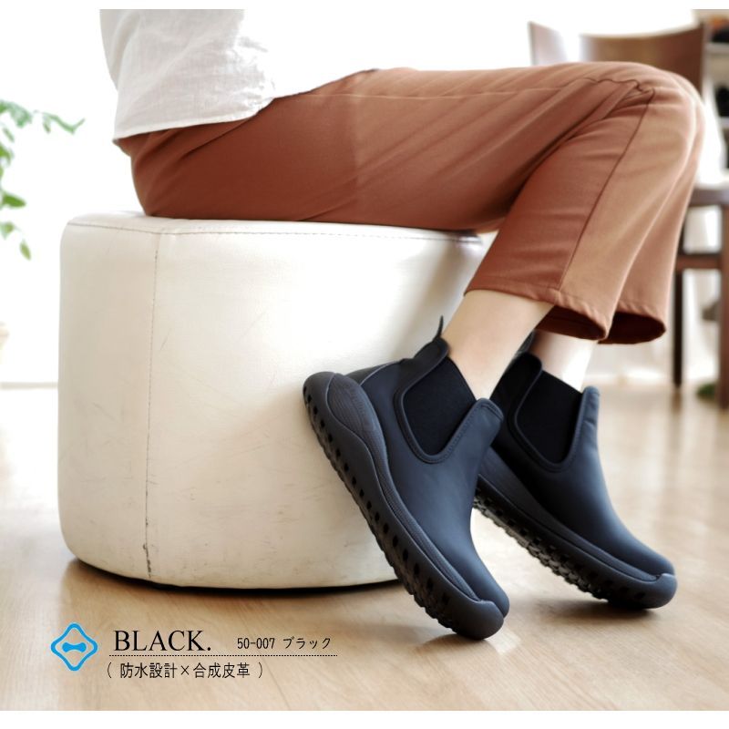 Regetta Canoe サイドゴアブーツ 防水 耐水 撥水 晴雨兼用 滑りにくい フラット ブラック