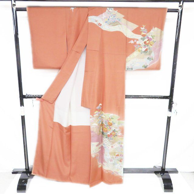 新品 正絹 花草模様 鴛鴦 トールサイズ 訪問着 着物 訪問着 着物 中古