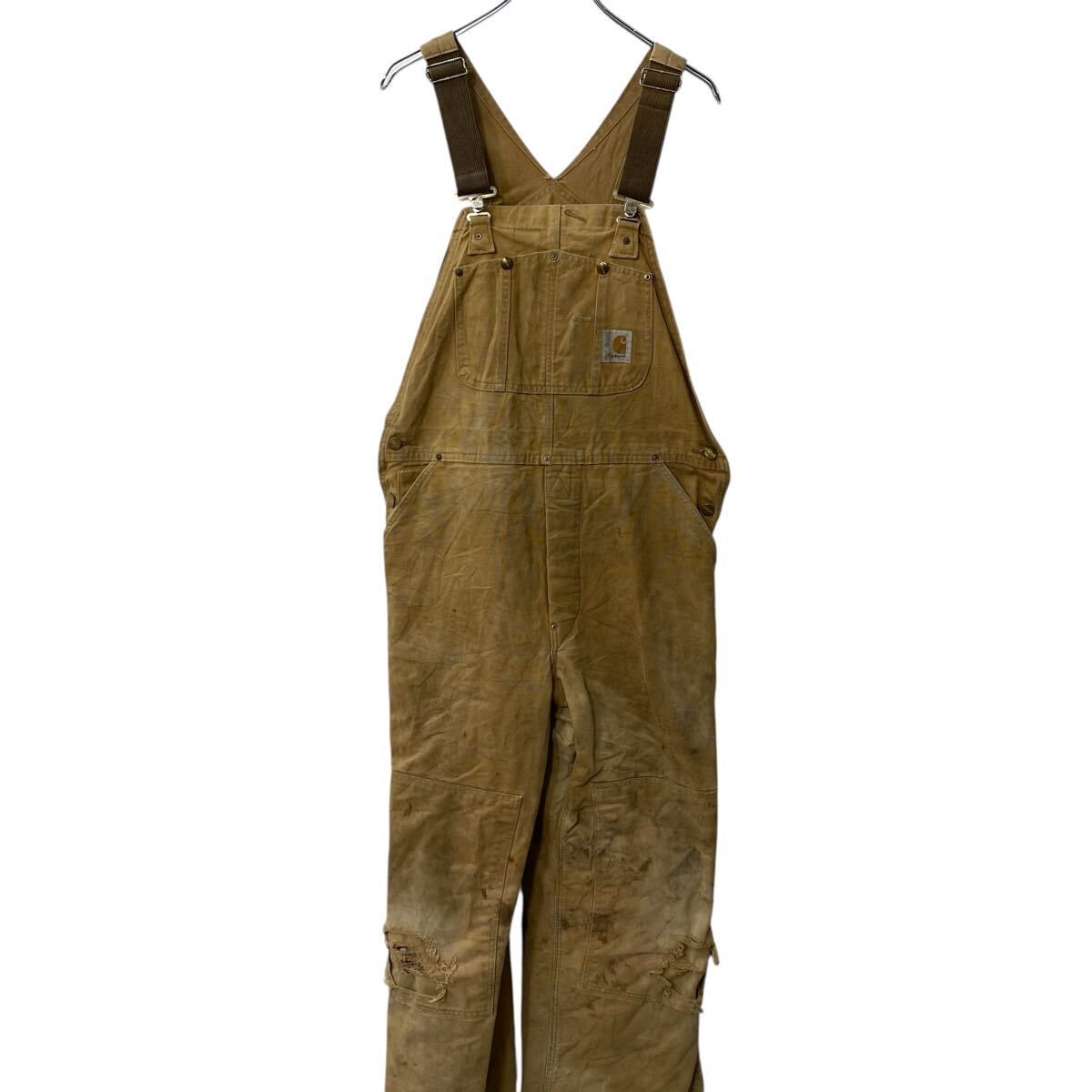 90s〜Made in USA Carharttダブルニーオーバーオール Carhartt 中綿 ダック ダブルニー オーバーオール W38 ブラウン