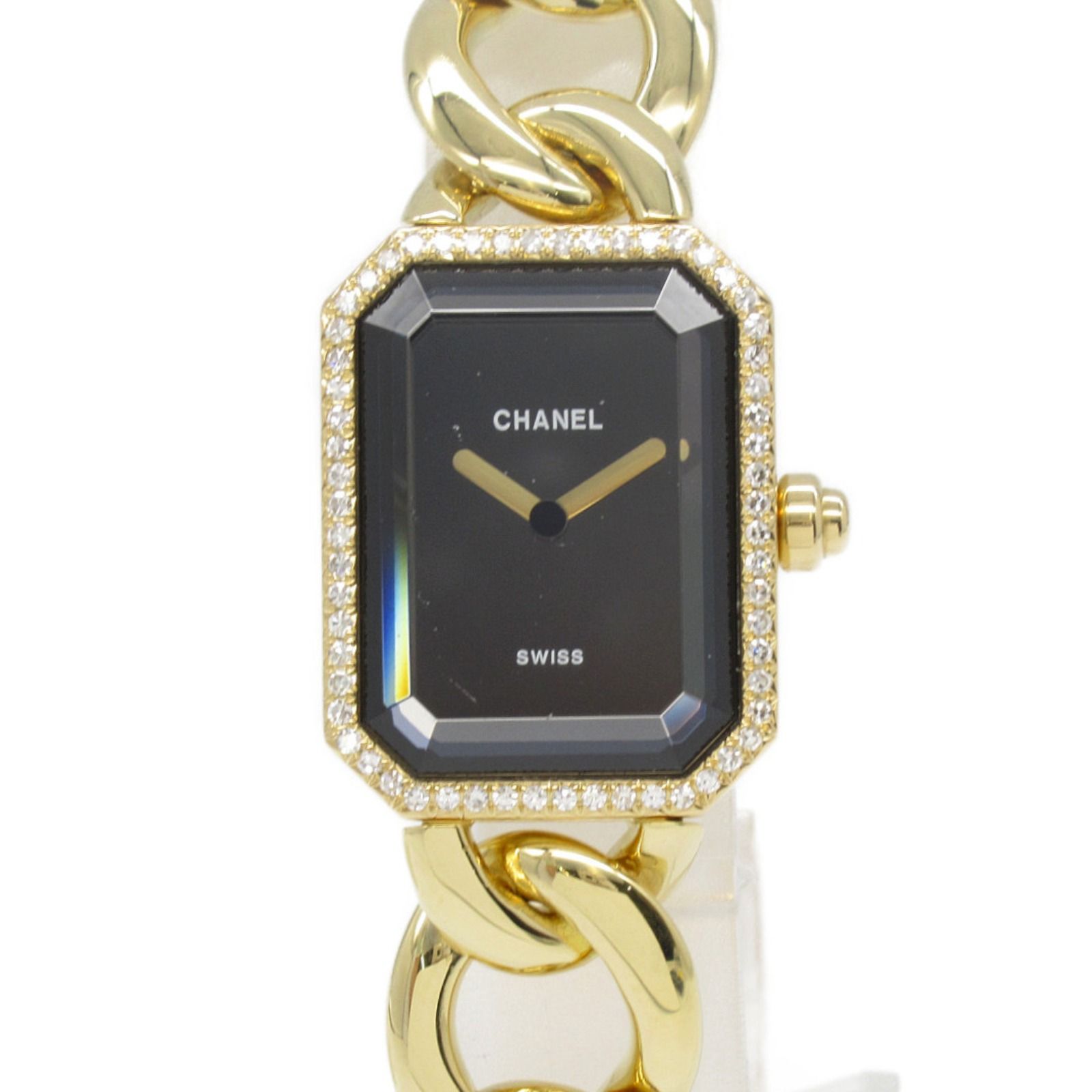 シャネル CHANEL 腕時計 プルミエールXL ダイヤベゼル 腕時計 ウォッチ H0113 ブラック K18（イエローゴールド） ダイヤモンド プルミエールXL ダイヤベゼル レディース Used A