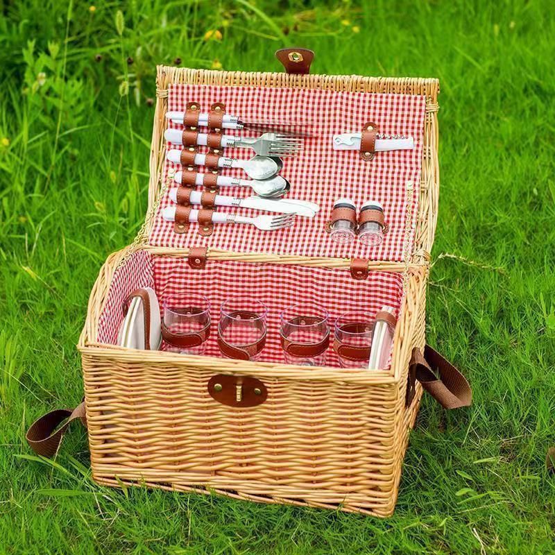 Amazon｜ピクニックバスケット 食器付き 蓋付き 籐 ウィッカー 2人用 4