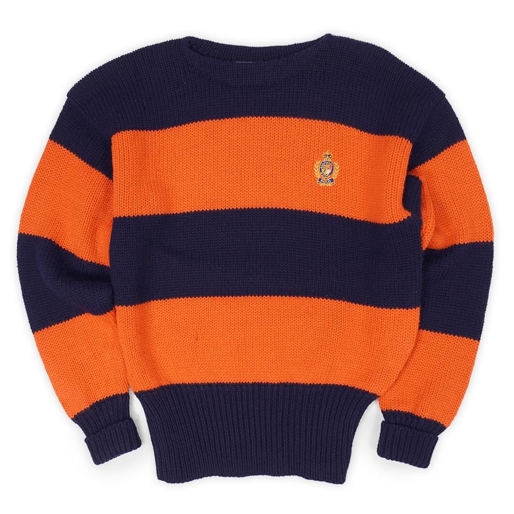 美品！【アメリカ古着❗️】ラルフローレン　ボーダー　刺繍ロゴ　ビッグロゴ国旗ロゴ ポロラルフローレン POLO RALPH LAUREN 90s 90年代 ワイドボーダー柄