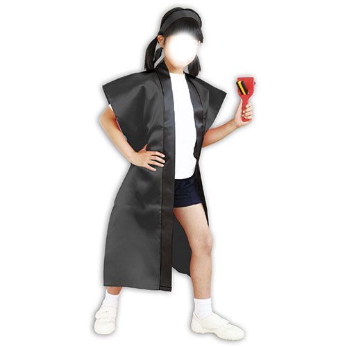 セット ARTEC サテンロングハッピ 黒 L ハチマキ付