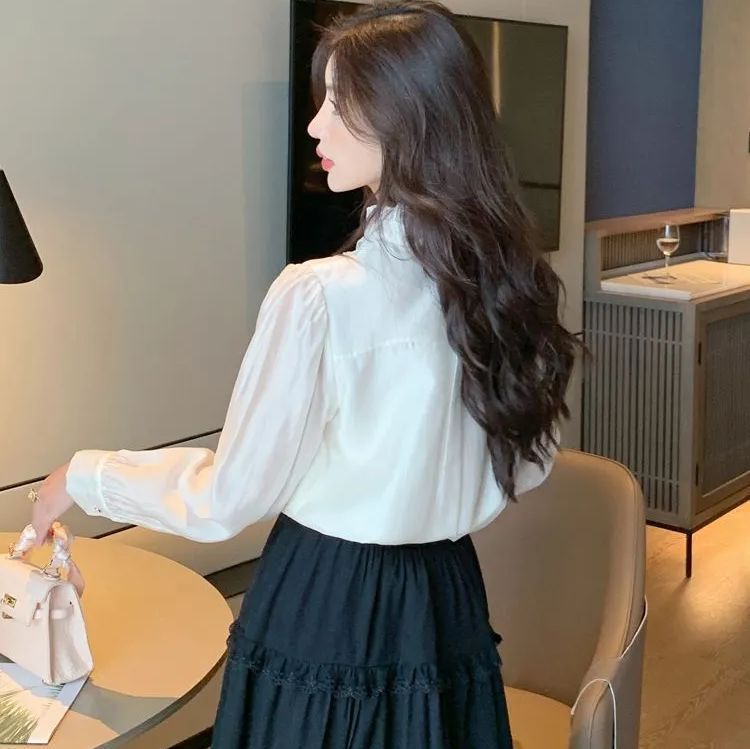 フリル ブラウス レディース 長袖 オフィス シャツ ハイネック とろみ トップス おしゃれ フェミニン きれいめ シフォンブラウス 春 ブラウス ハイネック シフォン フリル デザイン とろみ オフィス