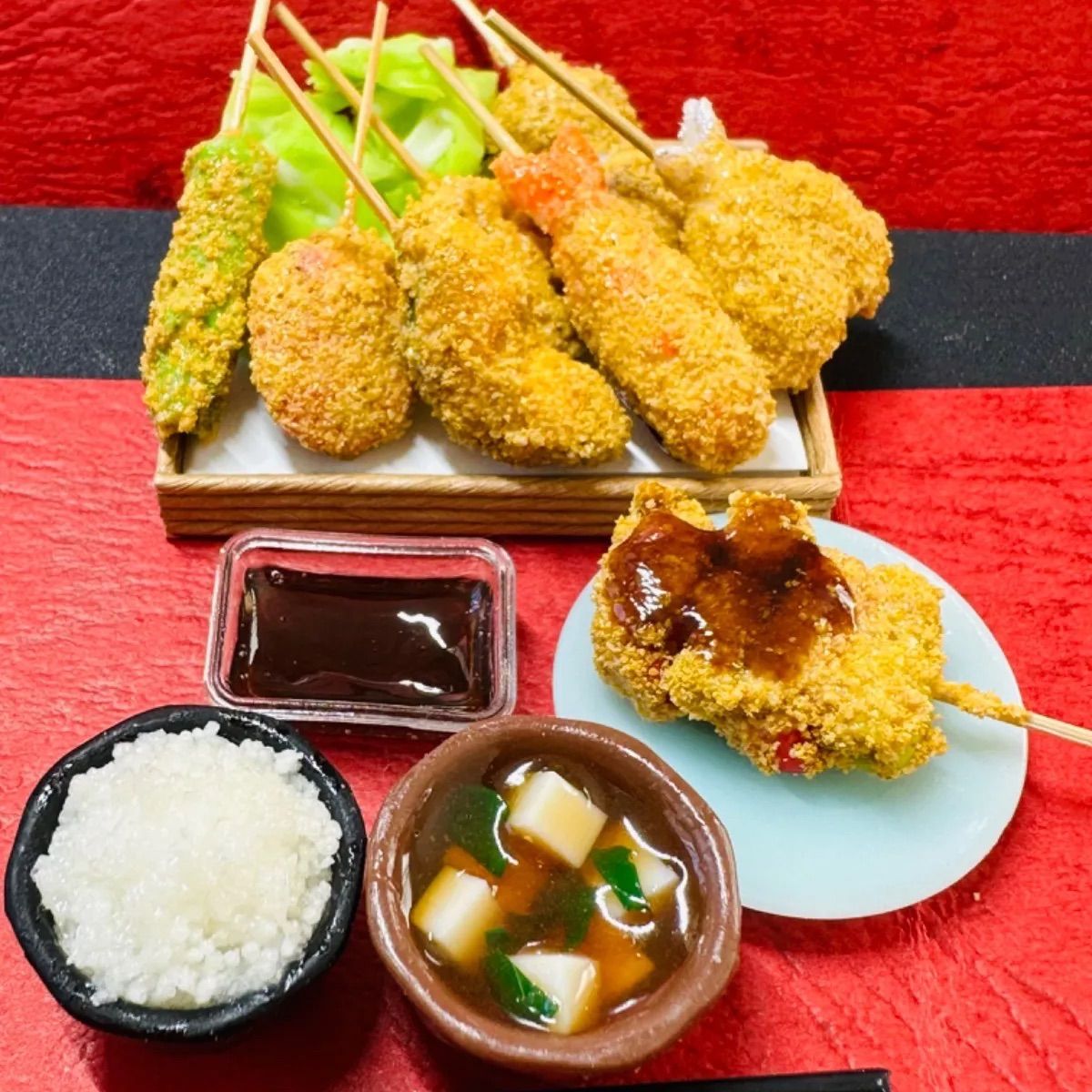 430 串揚げ定食⭐️ミニチュアフード 串揚げ 定食 ドールハウス リカ