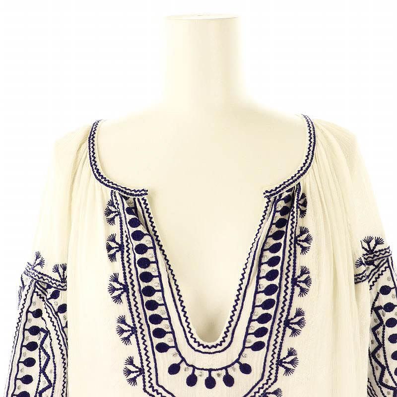 ヌキテパ NE QUITTEZ PAS! 刺繍 コットンロングワンピース 長袖 白 紺