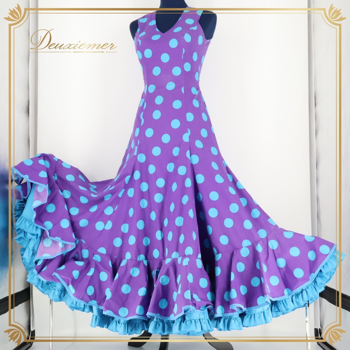 フラメンコ衣装】パープル ワンピース ドレス 紫 青 水色 ボランテ