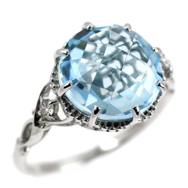 K18WG ブルートパーズ ダイヤモンド リング 5.90ct D0.06ct