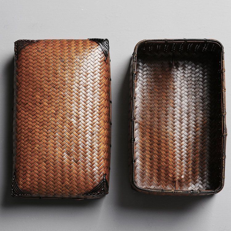竹細工　蓋付き収納ボックス ブラウン茶道収納バッグ竹編バッグ 手作工芸品 Amazon.co.jp: 竹籠 竹篭 収納ケース 編まれた 天然素材 ふた