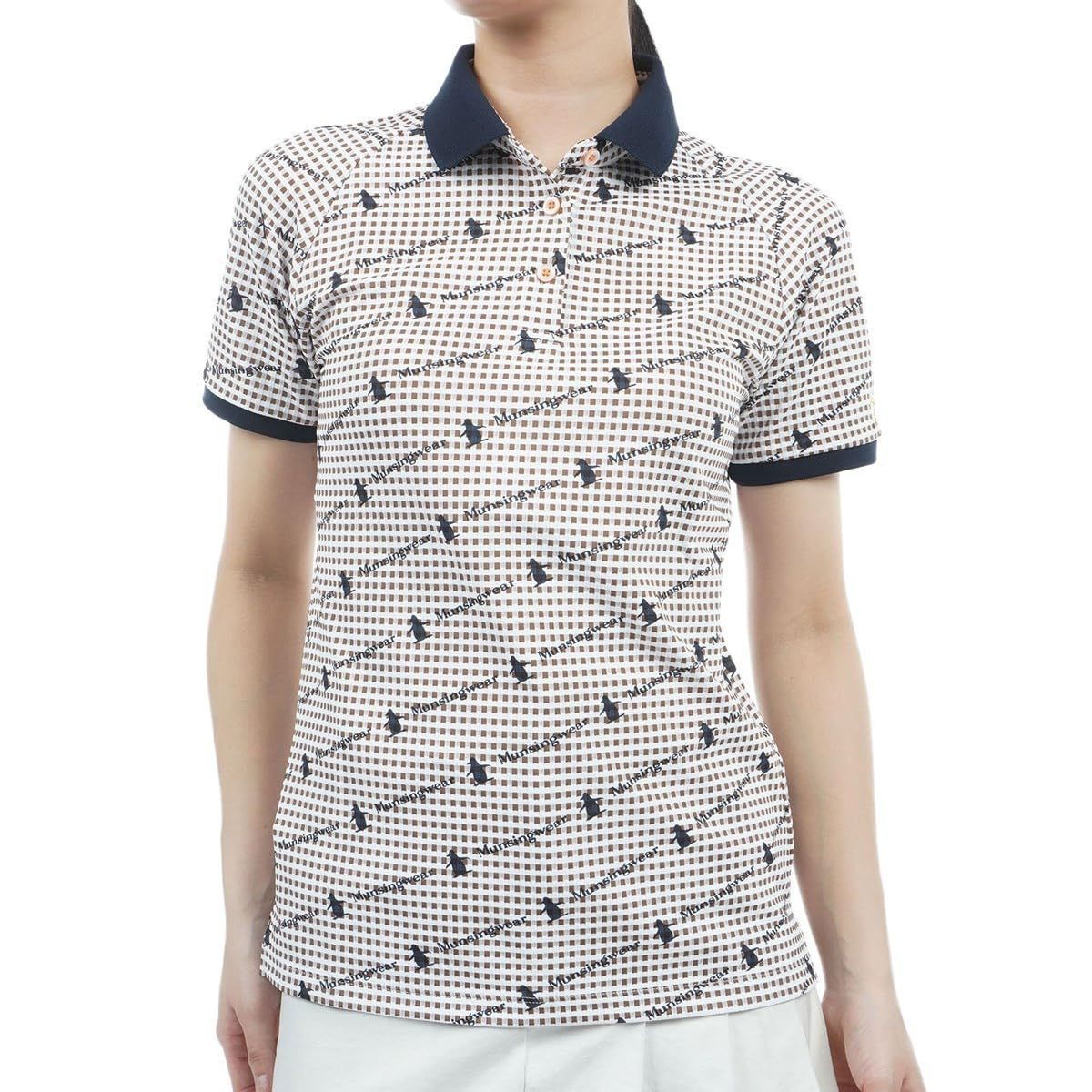 Size M_Color BW00 ブラウン マンシングウェア 半袖シャツ 斜め柄プリント サッカー素材 涼しい クーリング ストレッチ ゴルフ MGWXJA08 レディース BW00 ブラウン